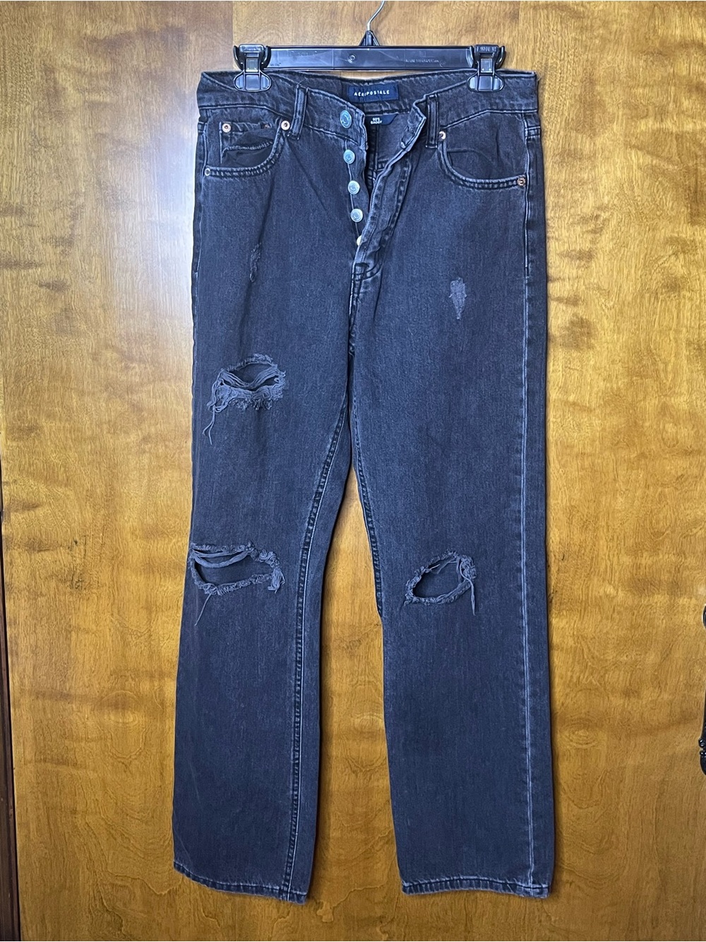 Aeropostale 90s Baggy Jeans Women’s Size 4R Black Wash Distressed Straight Leg